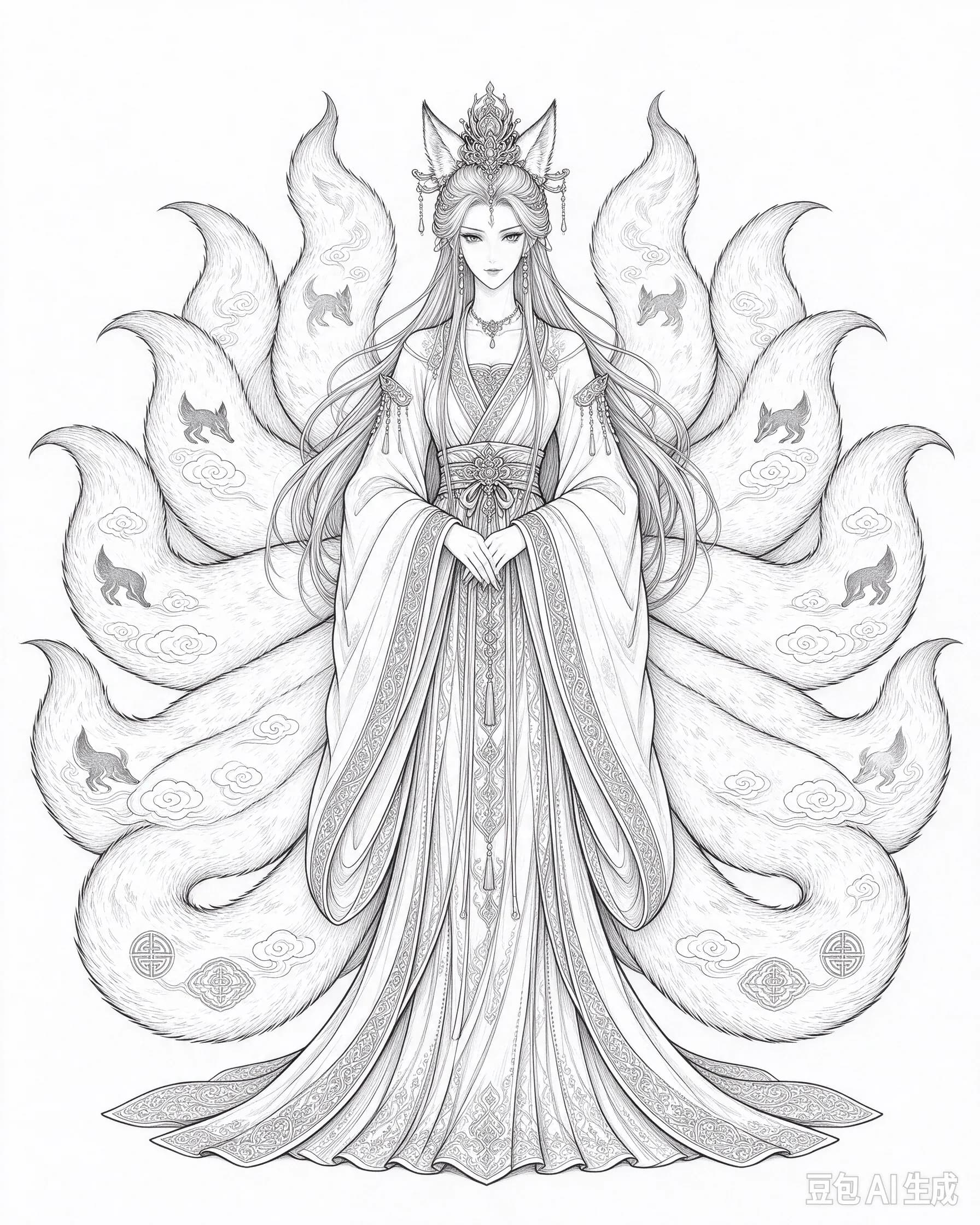 Free printable Fenghuang coloring page line art