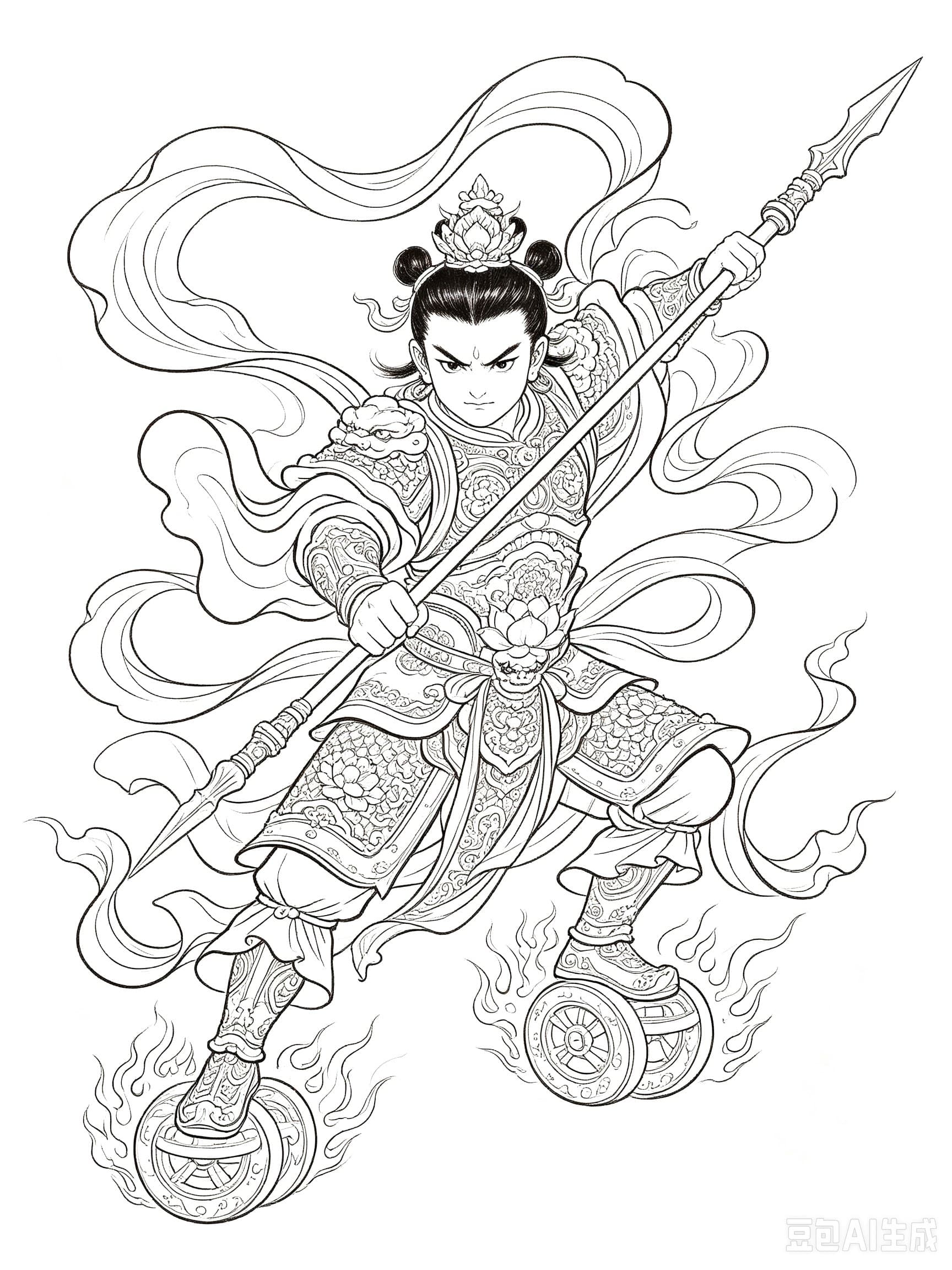 Free printable Sun Wukong coloring page line art