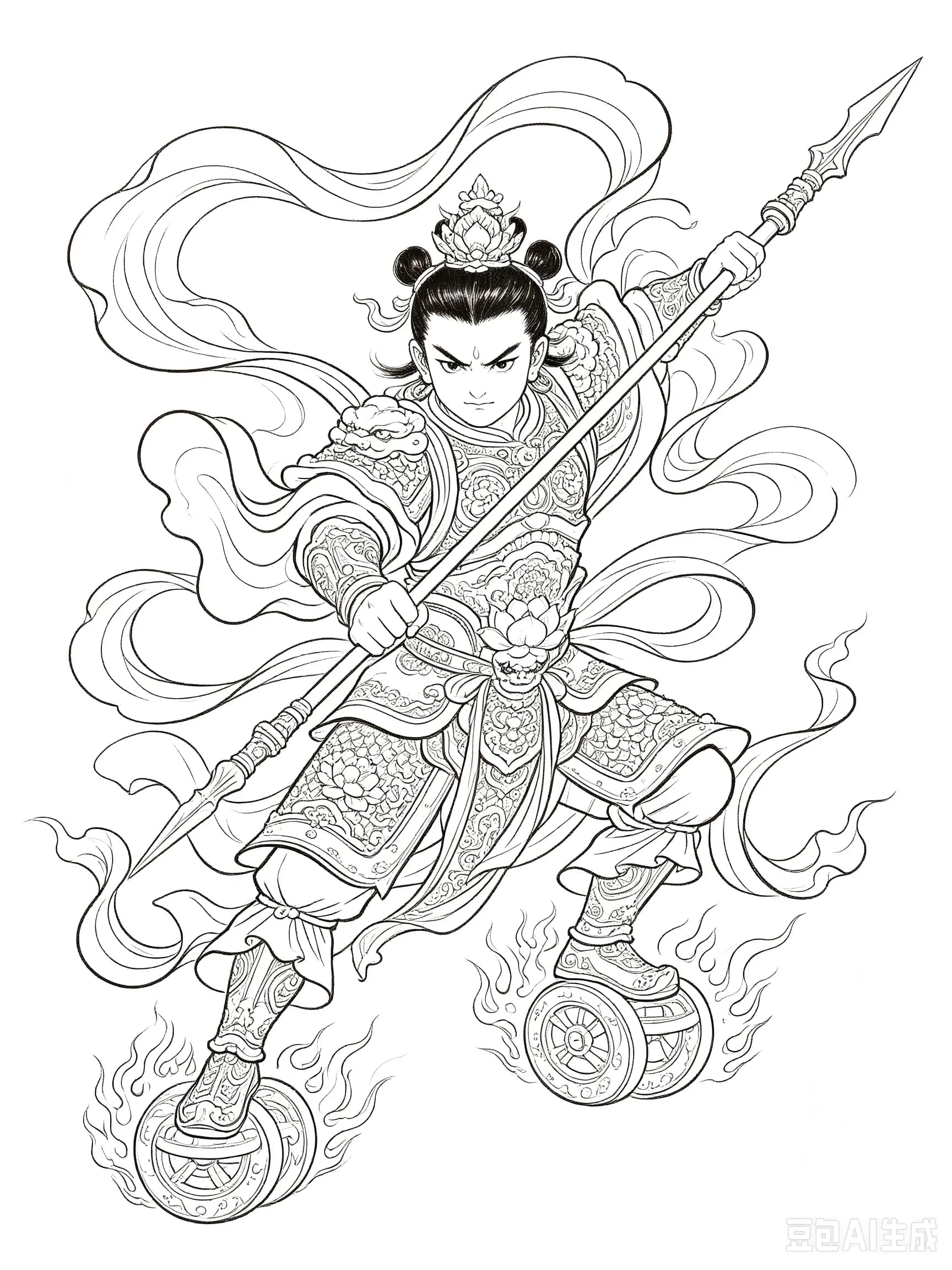 Free printable Sun Wukong coloring page line art