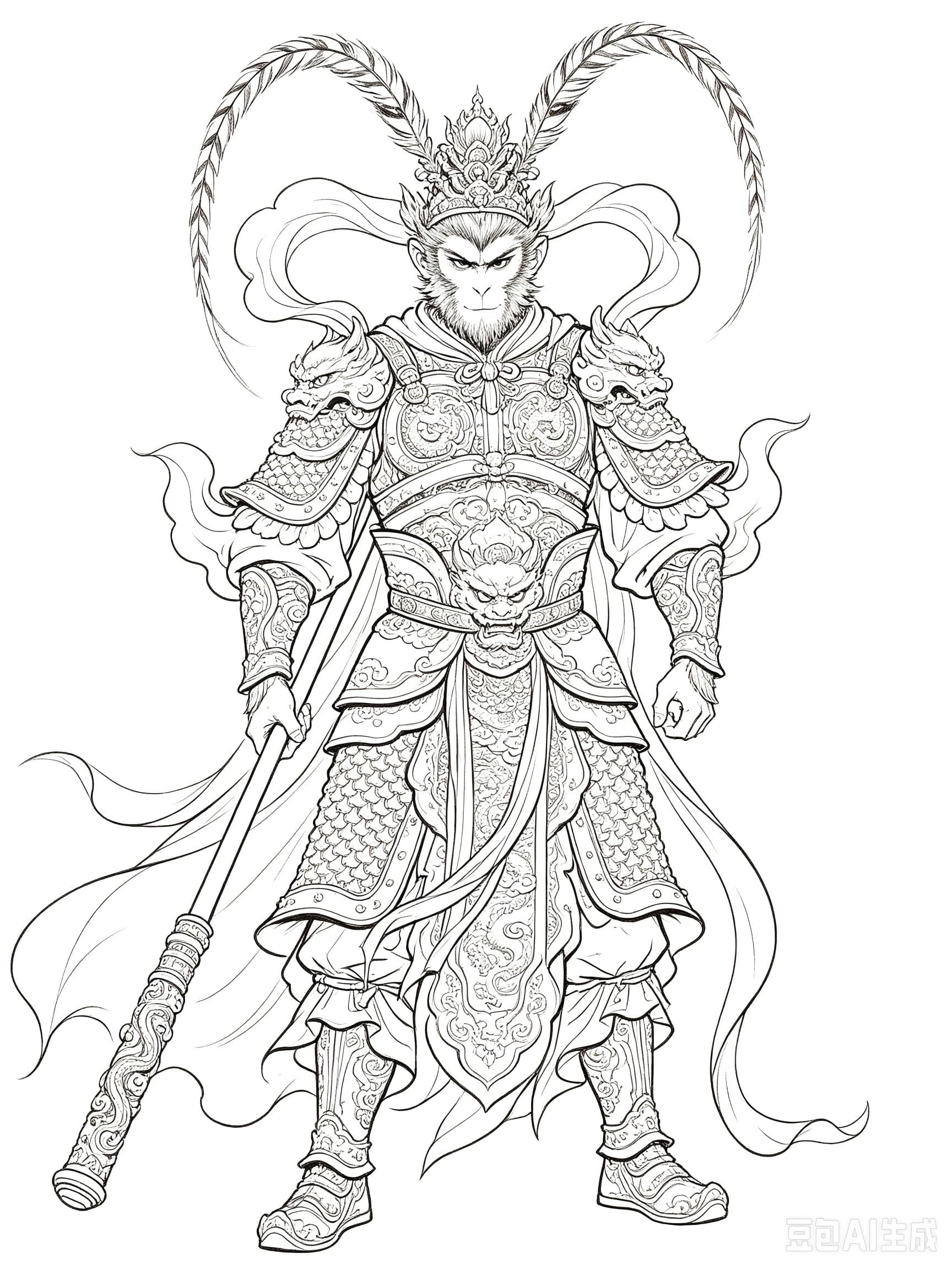 Free printable Sun Wukong coloring page line art