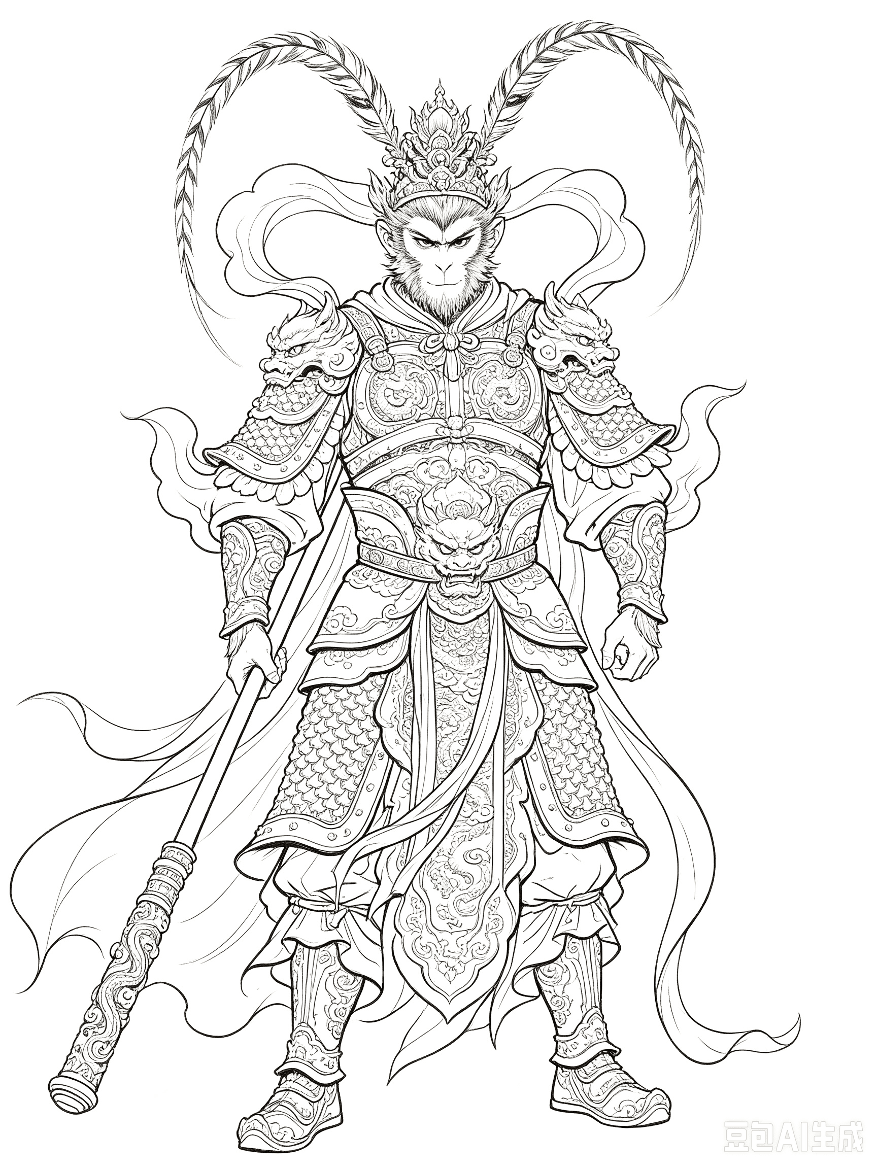 Free printable Sun Wukong coloring page line art